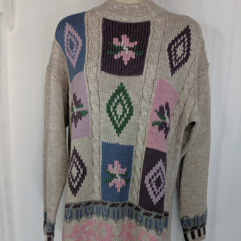 Vintage Cottage Core Granny Chic Patchwork Sweater - image 2